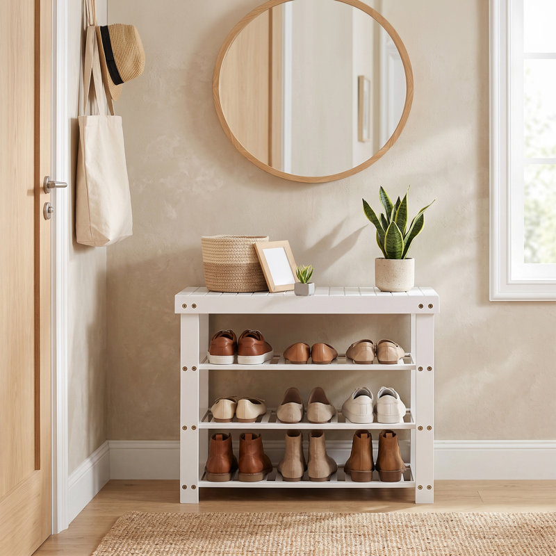3-Tier Shoe Storage Rack,Entryway Bench, White
