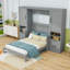 Lit escamotable double en bois avec quatre tiroirs, tablettes et placard-417423758