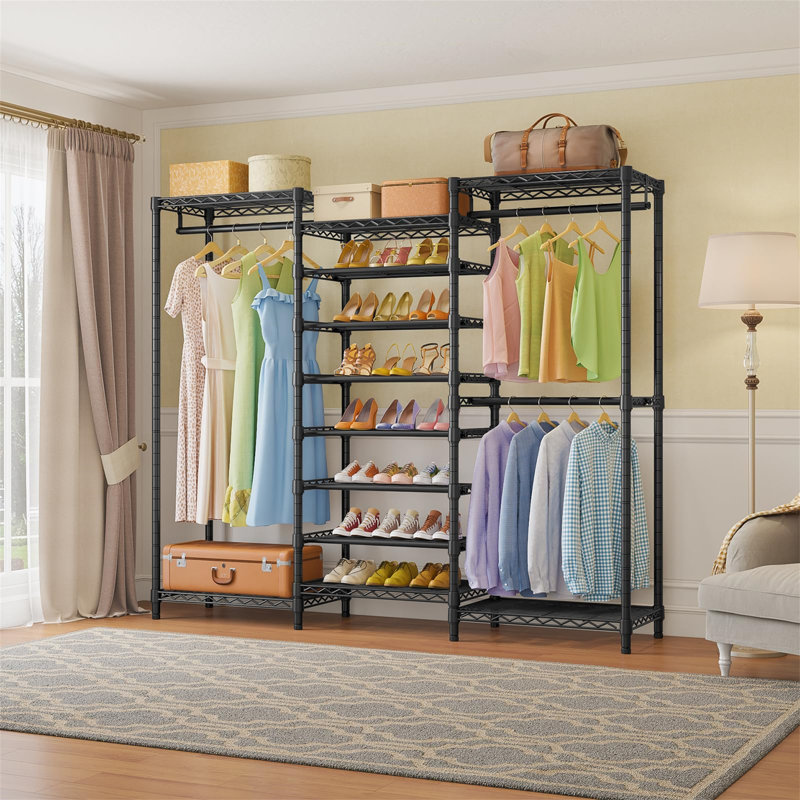 Black Heavy Duty Freestanding Garment Rack with Adjustable Shelves