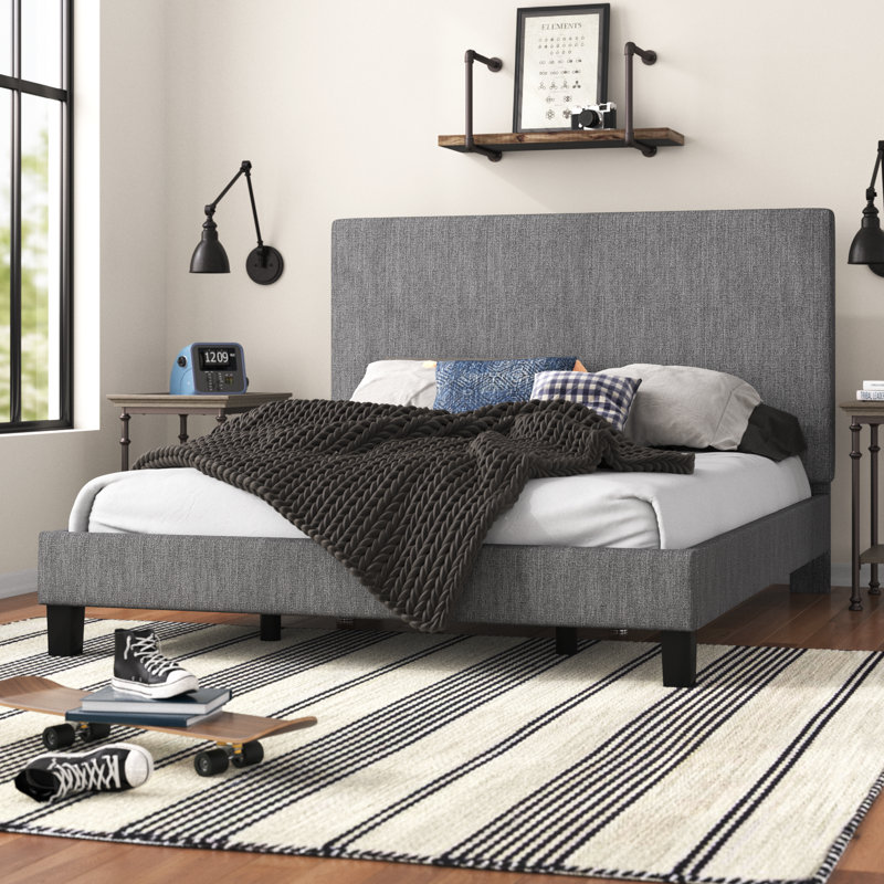 Grand lit standard tapissier Magaw, Gris