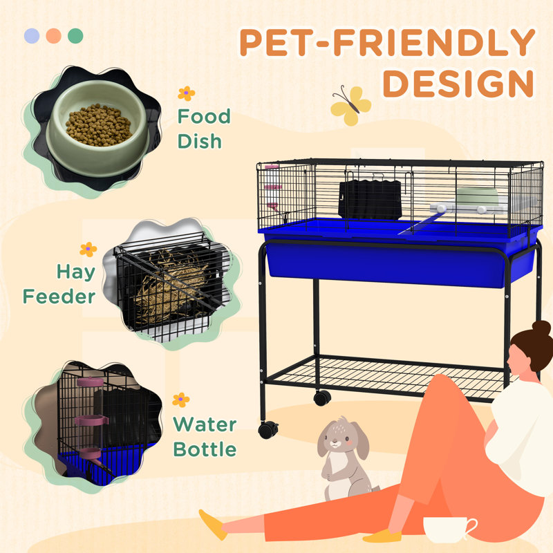 Blue Two-Story Small Animal Cage with Stand and Wheels