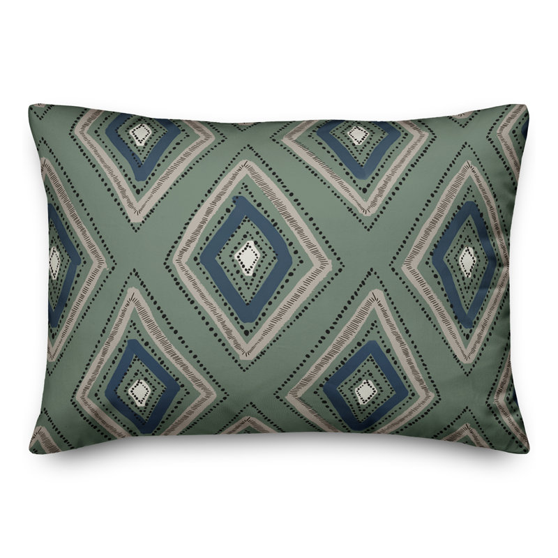 Abstract Outdoor Reversible Throw Pillow, Green/Blue