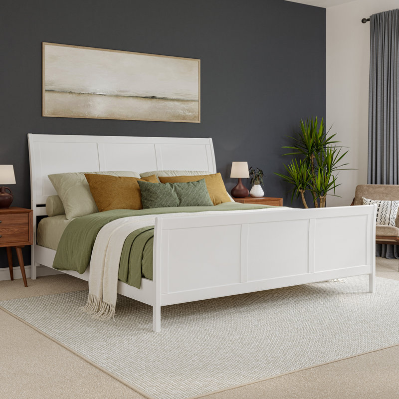 Lit plateforme en bois massif Valencia avec pied de lit assorti Valencia, Blanc, Très grand