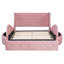 Lit plateforme tapissier grand en velours avec tête de lit à oreilles et 1 grand tiroir, 2 tabourets de rangement latéraux (rose)-1471822010