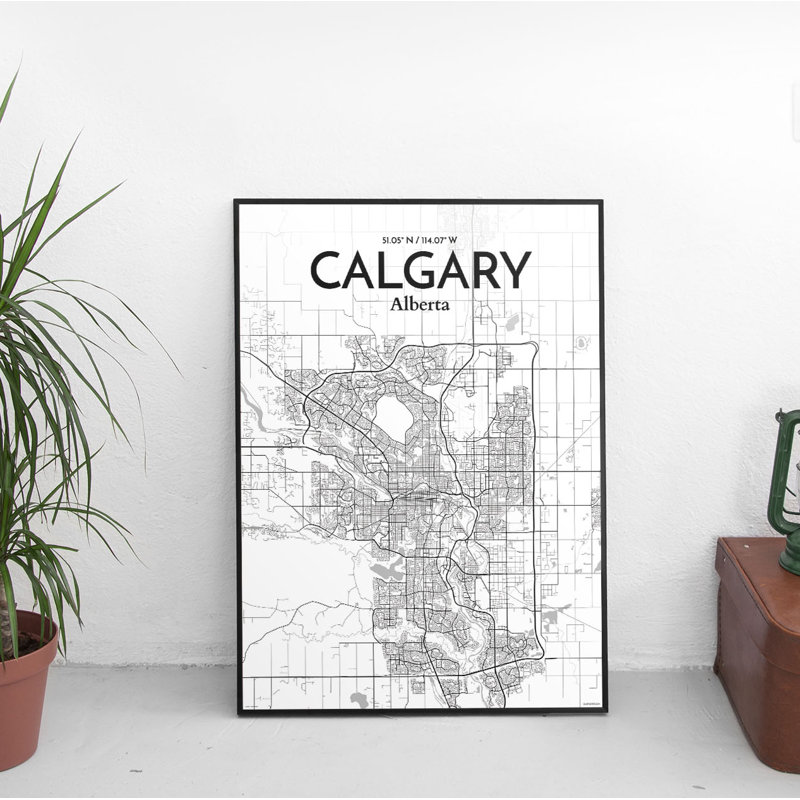 « calgary city map », reproduction d’impression sur affiche en tons, H 17 po x l 11 po x P 0,05 po