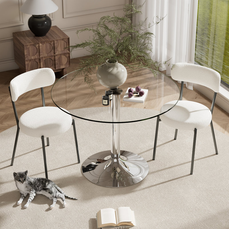 Ensemble de salle à manger 3 pièces, Blanc/Noir, Argent argent