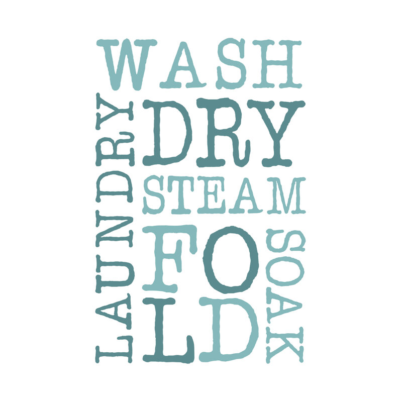 Laundry Words Teal on White Tryptic - Textual Art Print, 30 cm H x 20 cm W , Black Floater Framed