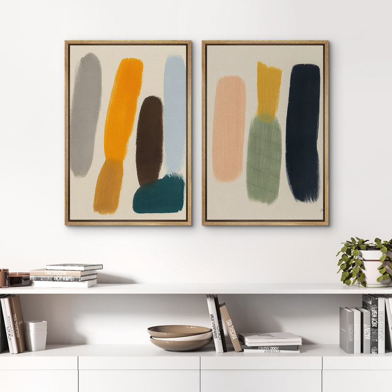 Art mural abstrait, ensemble de 2 reproductions d'art encadrées sur toile, Naturel, H 36 po x l 48 po