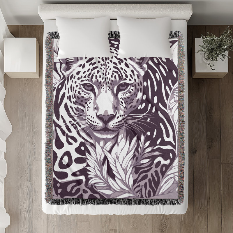 Fiero Leopard Cotton Blend Blanket Throw, Purple/Off White, 60" L x 50" W