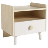 Night Stand, Kids Wooden Nightstand With Drawer, Children Bed Side Table With Open Storage, 2-Tier End Table For Bedroom And Small Spaces