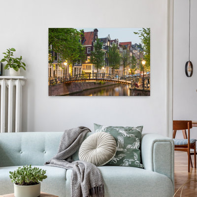 Bridge Over Brouwersgracht In Western Grachtengordel Canal Ring At Dusk Amsterdam North Holland Netherlands Contemporary Architecture Art