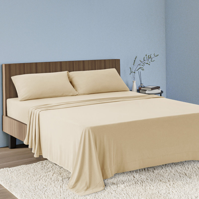 Sheet Set Ultra Soft Jersey Knit Sheet Set Deep Pocket, Queen, Beige