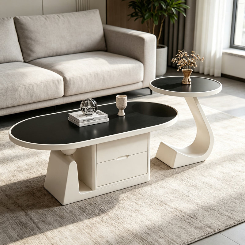 Table basse Cozy Living, H 15,74 po x l 51,18 po x P 27,55 po, Noir/crème