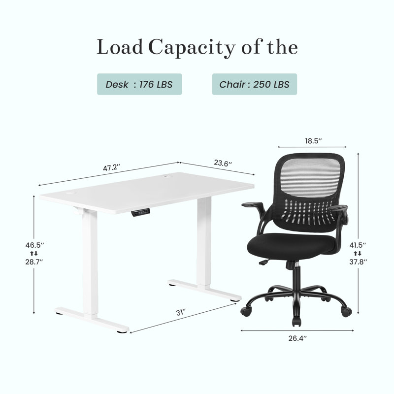 Ovidia Office Set: Electric Standing Desk And Mesh Office Chair, White