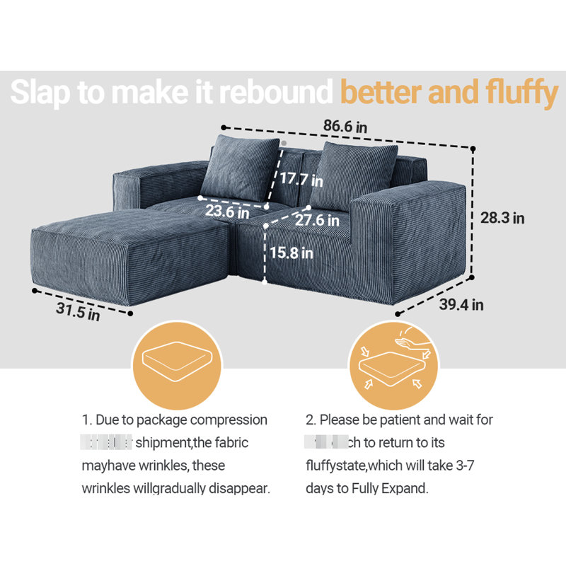 3 Modular Bed In Gray Corduroy Cloud Velvet, Conversion, Comfortable Sponge, Multi Function