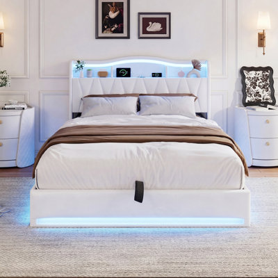 Upholstered Velvet Lift Up Storage Bed