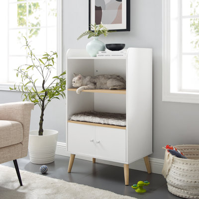 Becky 39" White Single Rest Cat Condo Bookshelf With Drawer