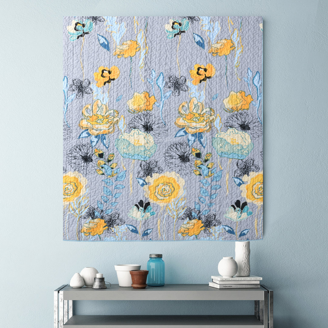 Watercolor Dream Floral Quilted Cotton Throw Greenland Home Fashions 