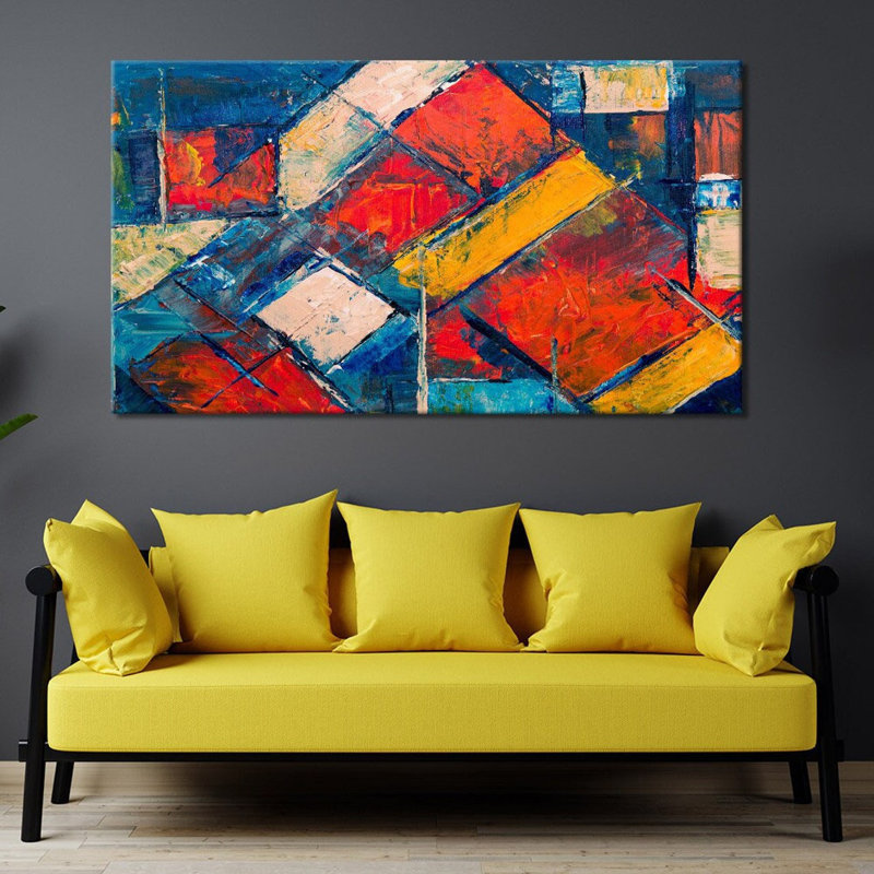 Abstract Colour Squares - Wrapped Canvas Painting, 76cm H x 127cm W