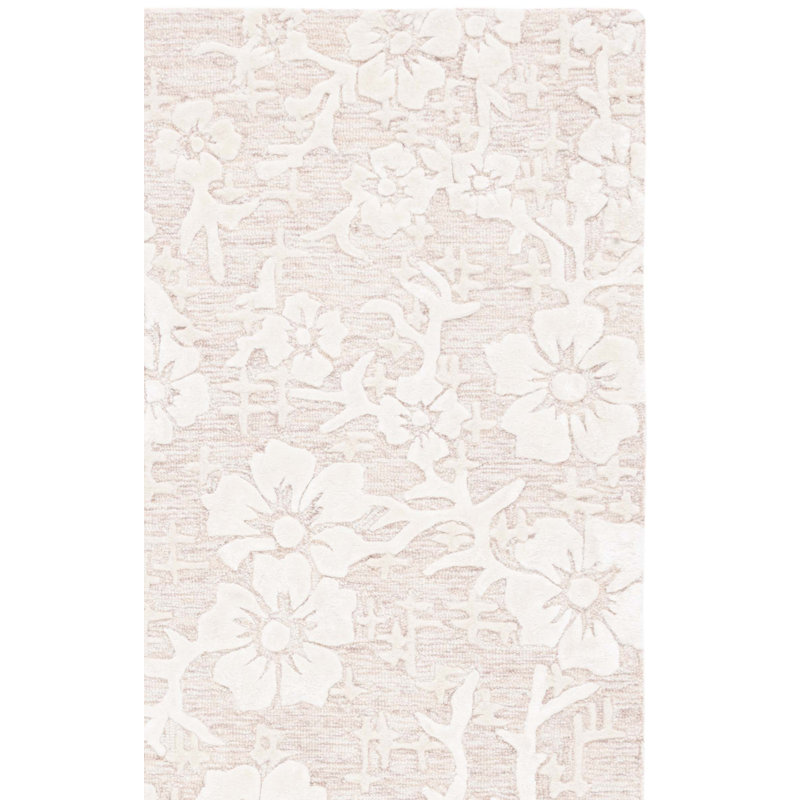 Dhiren Hand Tufted Wool/Viscose/Cotton Floral Rug in Ivory/Beige, Square 6'