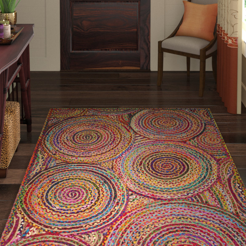 Herzig Geometric Handmade Flatweave Jut/Sisal/Cotton Red/Multi Area Rug Area Rug, Rectangle 6' x 9'