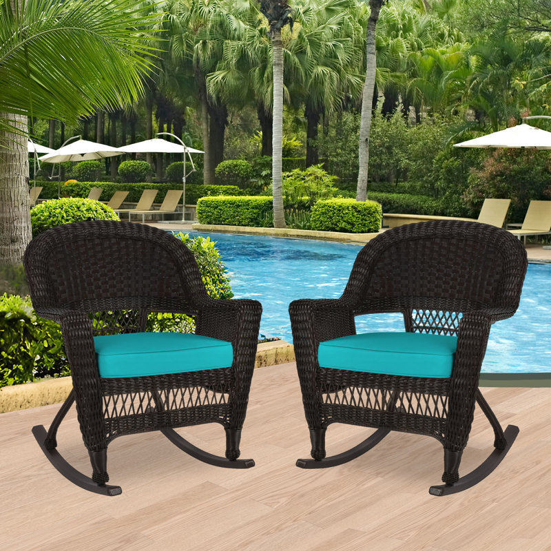 Chaise berçante en osier Raenesha, Espresso, Turquoise