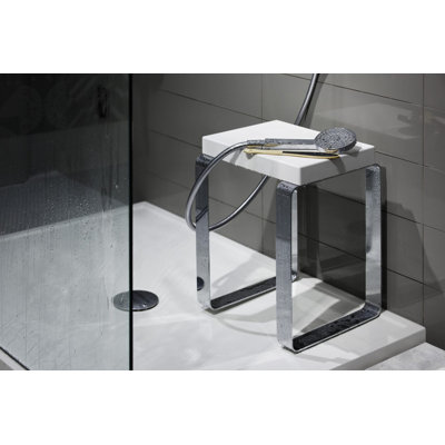 Wetstyle Cube Shower Bench Seat in White/Mirrored Stainless Steel