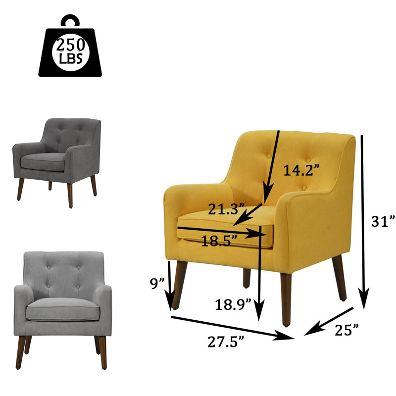Fauteuil capitonné de 27,5 po Kirilka CAL117, Mélange de polyester gris