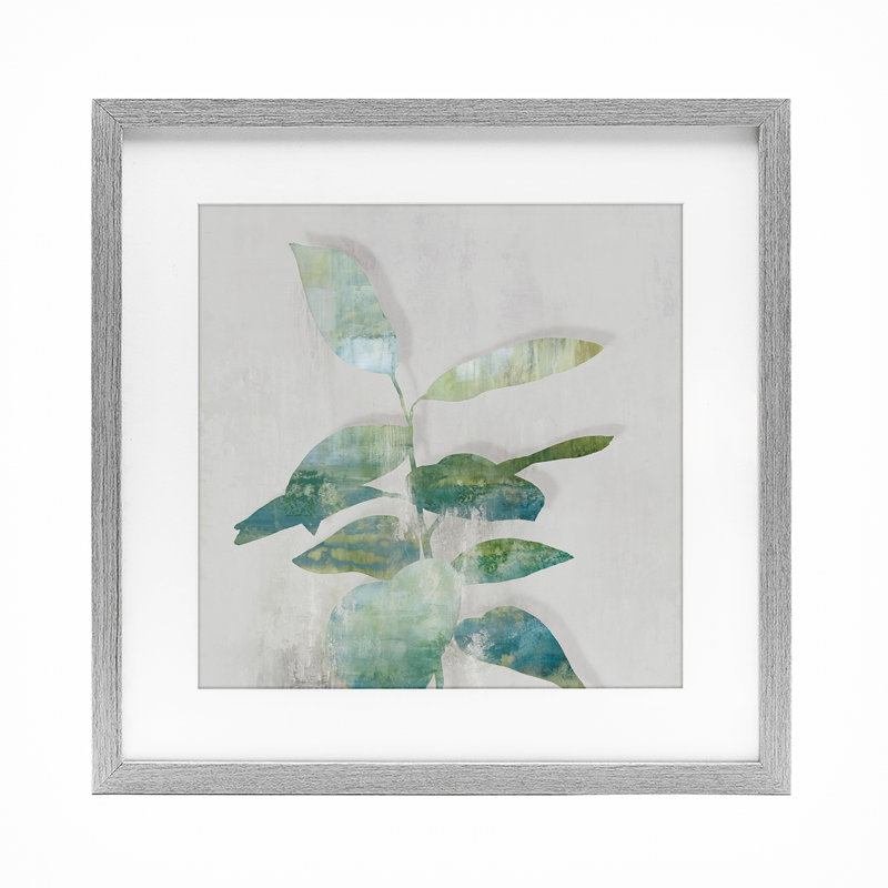 «Minimal Bloom Leaves», reproduction encadrée sous verre, design par Alex Black, H 13 po x l 13 po, Cadre de ferme gris