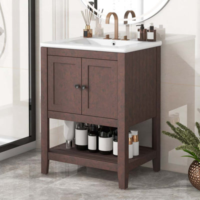 Meuble-lavabo 24 po avec lavabo en céramique et cadre ouvert en bois massif