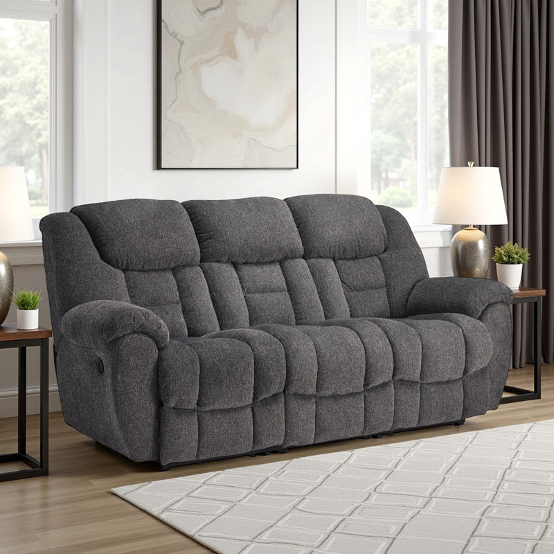 Canapé inclinable manuel Dane, polyester gris, accoudoirs coussinés, 87 po