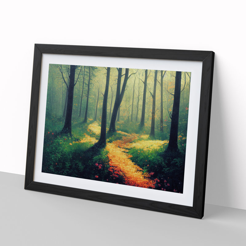 Summer Forest Pathway Vol.2 - Single Picture Frame Print, Black Framed, 46cm H x 64cm W x 2cm D