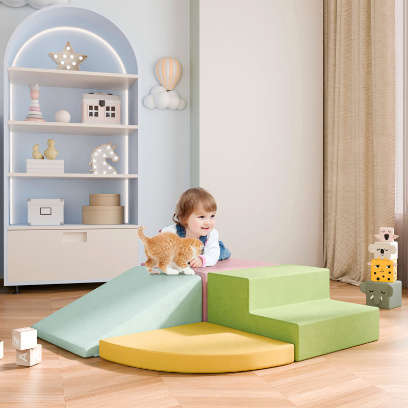 Grands blocs d'escalade pour bébé - 4 pièces pour enfants, Bleu / vert / jaune / rose