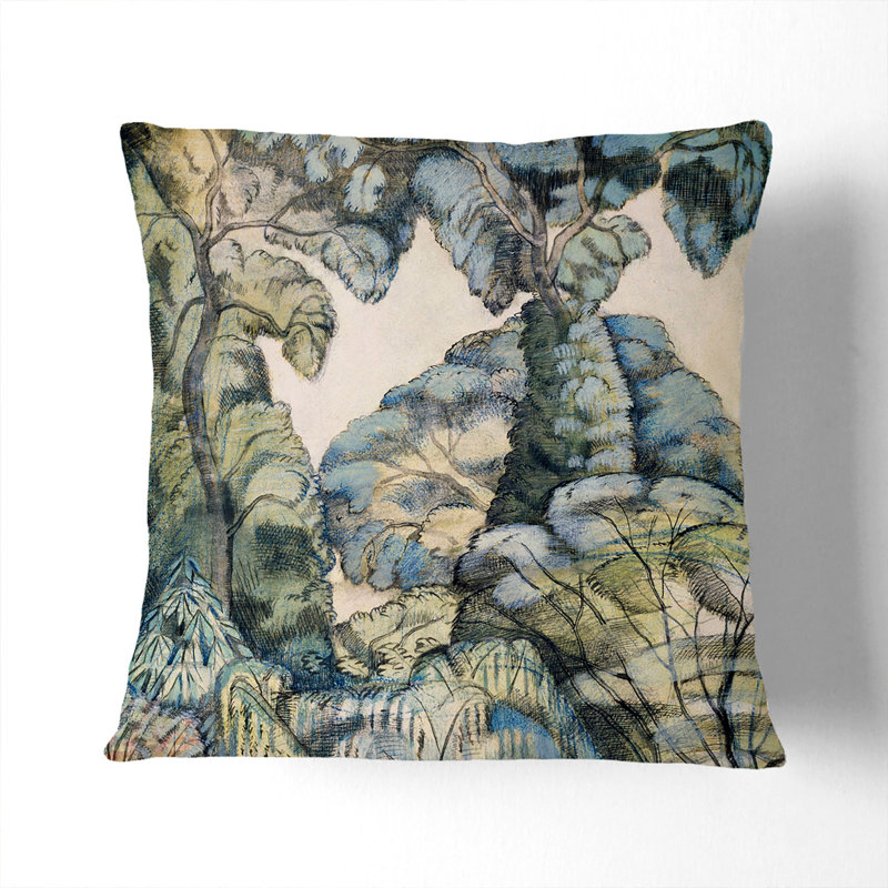 Trees In Bird Garden Square Throw Cushion, 40cm H x 40cm W x 15cm D, White