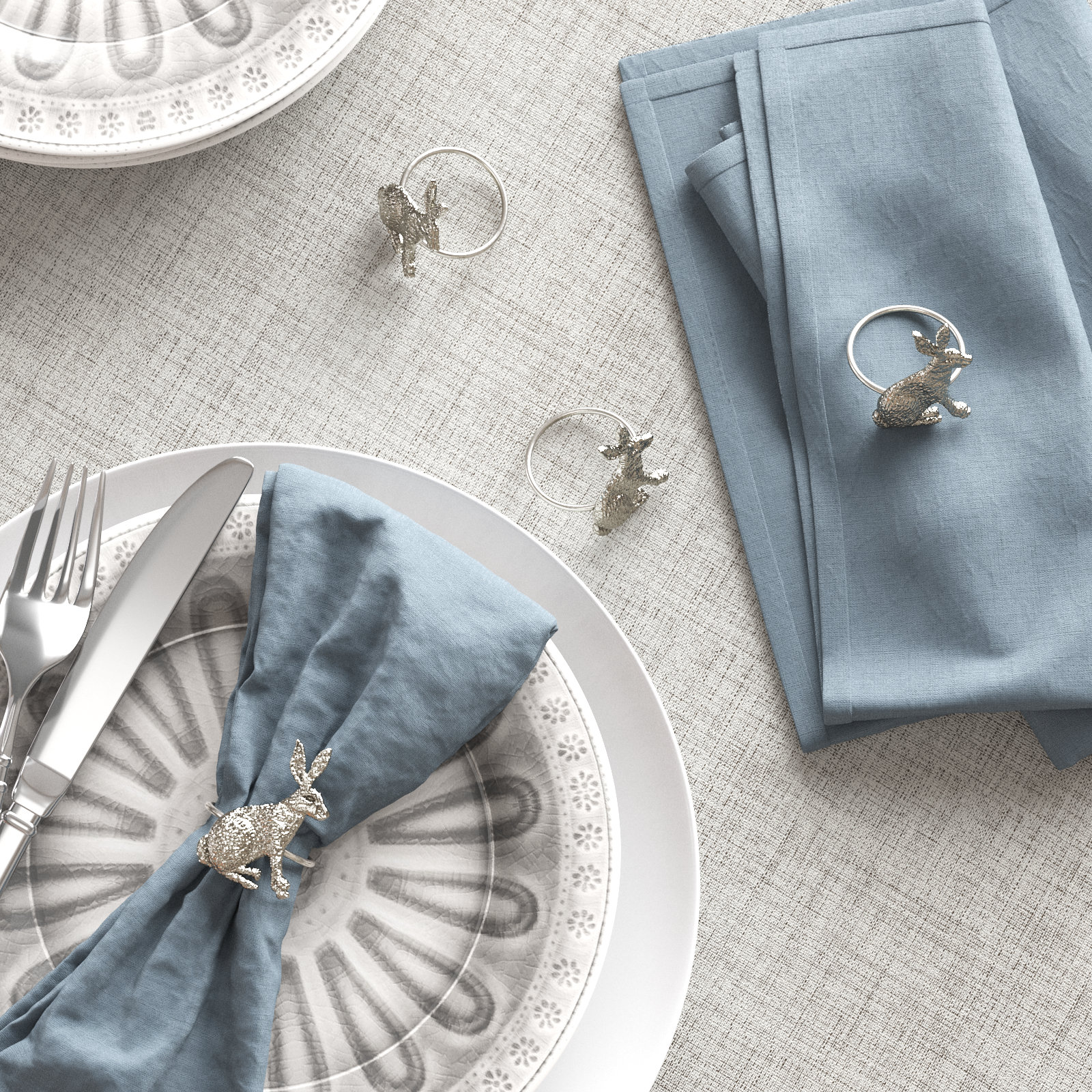Silver Rabbit Napkin Rings, Silver