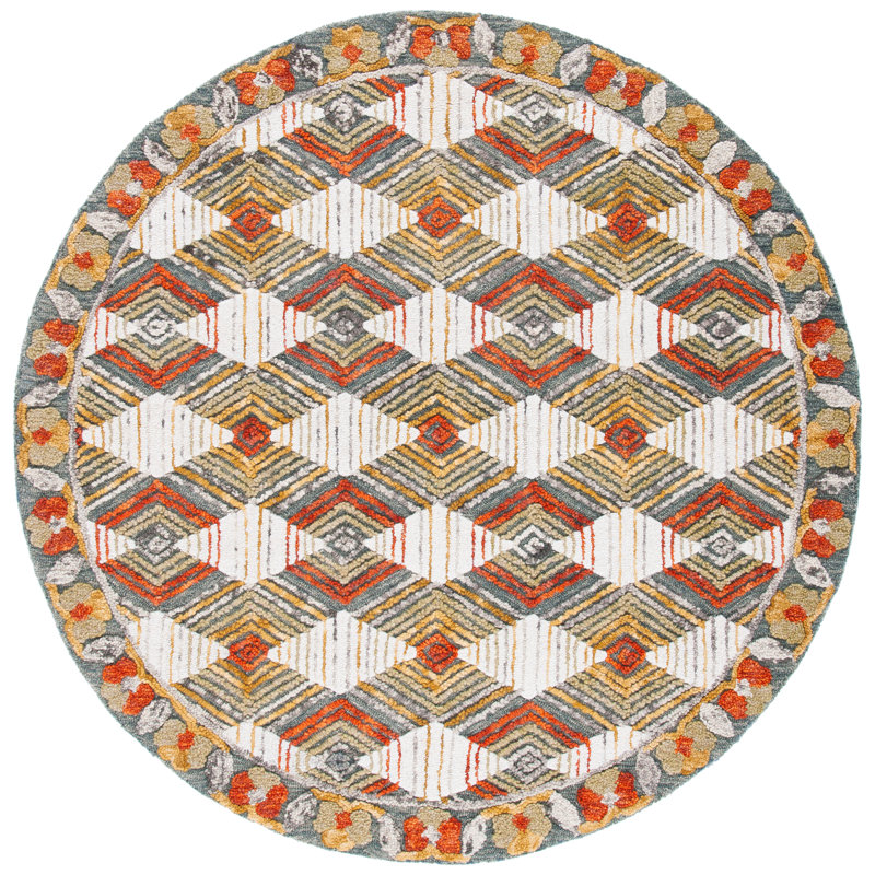Tapis bleu / ivoire en laine touffeté à la main Garbutt, Rond 4 pi
