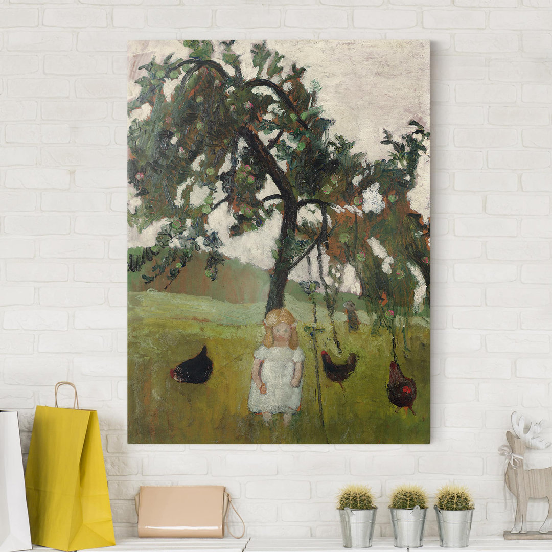 Leinwandbild Elsbeth with Chickens Under an Apple Tree von Paula Modersohn -Becker