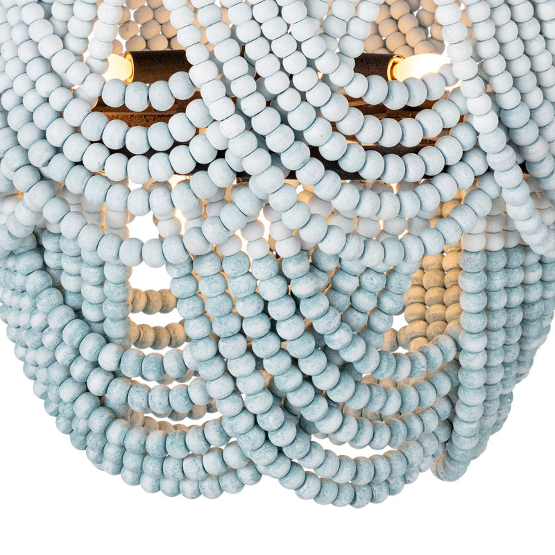 Ombre Wood Bead Flush Mount, Black/Natural, Blue