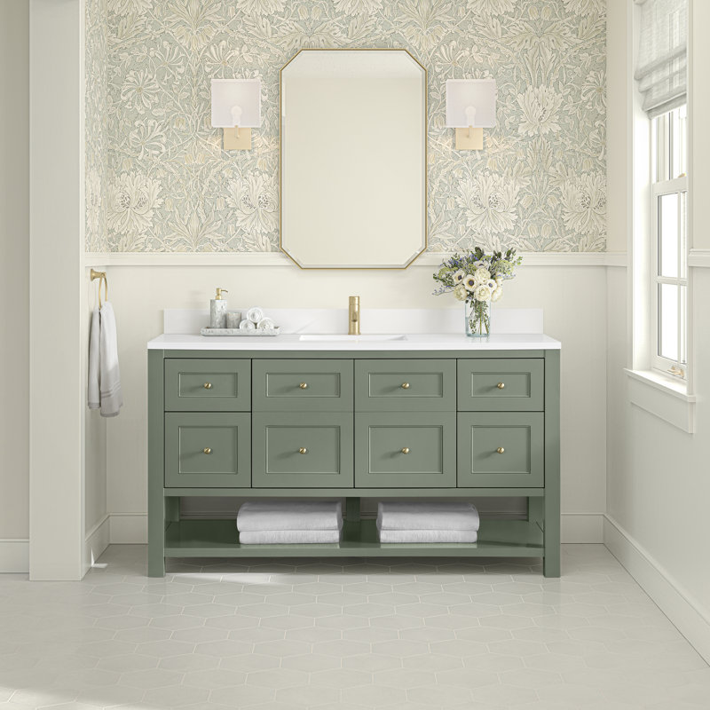 Breckenridge 60'' W Single Vanity, Smokey Celadon, White Zeus, Single Hole
