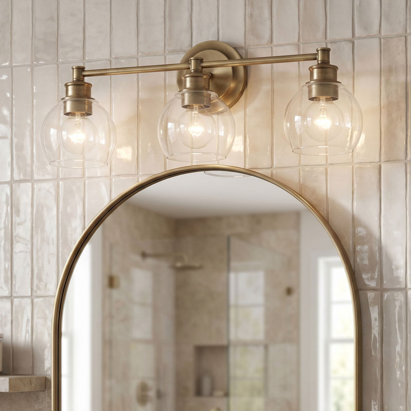 Mid-Century 3 - Light Dimmable Vanity Light, Aged Brass