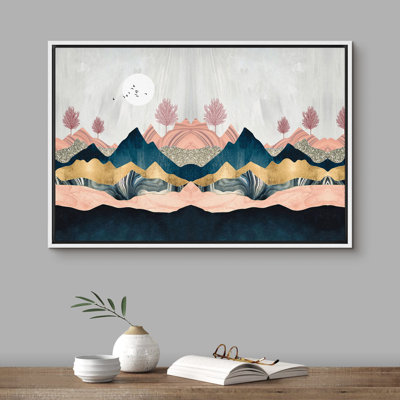 Symmetrical Pink And Gold Marble Landscape Abstract Wilderness Modern Art Rustic Scenic Colorful "" on Canvas -  wall26, FCV-BS01-MOUNTAIN-1912-M11-B.WT-16x24