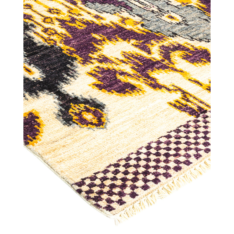 Tapis unique noué à la main de style moderne et ivoire Tyequan, 4 pi x 6 pi