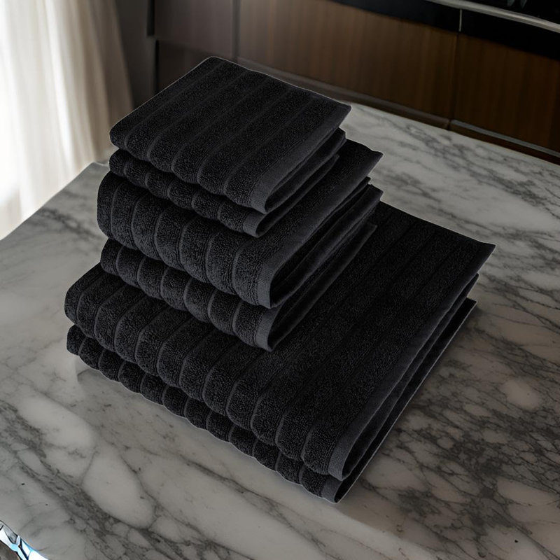 Florentin Turkish Cotton Towels - Piece Set Including Bath, Hand, and Washcloths - Set of 6, Black