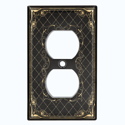 French Victorian Frame Black 2 Patterned 1 - Gang Duplex Outlet Standard Wall Plate