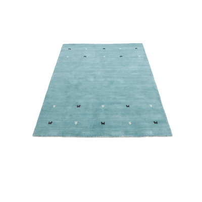 Handwoven Wool Gabbeh Uni Turquoise Rug