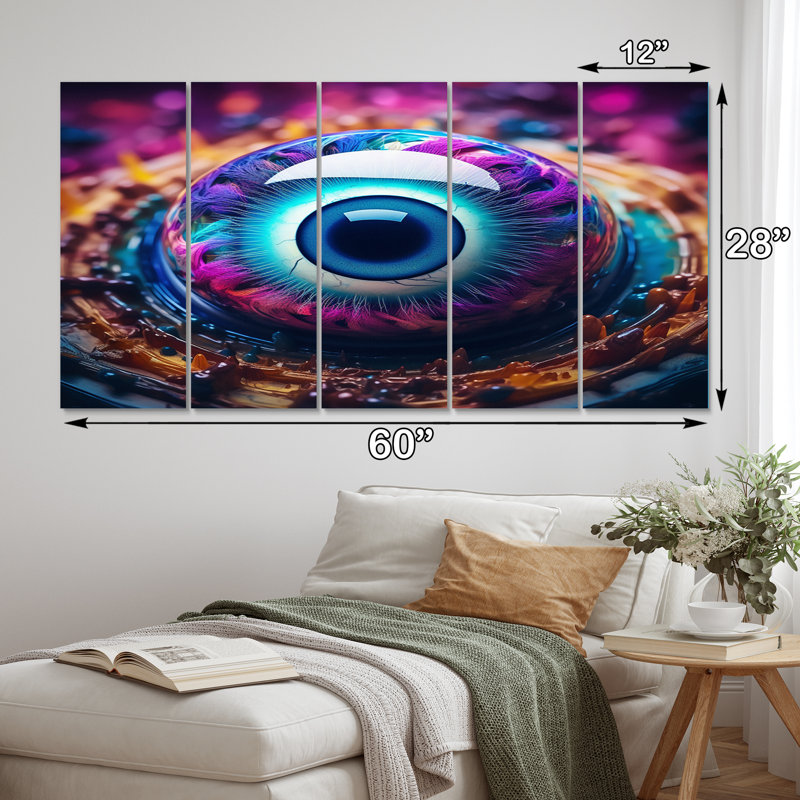 Eye of Consciousness Retro Futuristic I - Décoration murale moderne - 5 panneaux égaux