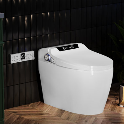 Elongated Smart Bidet Toilet With Heated Seat, Bidet Wash & Air Dryer, Soft-Close Lid, Touchless Flush, And Gentle Night Light (Remote Included)