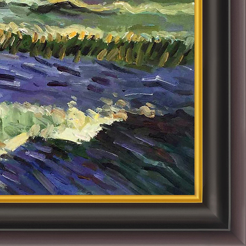 «Seascape at Saintes Maries» par Van Gogh - peinture sur toile encadrée, H 26 po x l 30 po x P 2 po, Encadré opulent