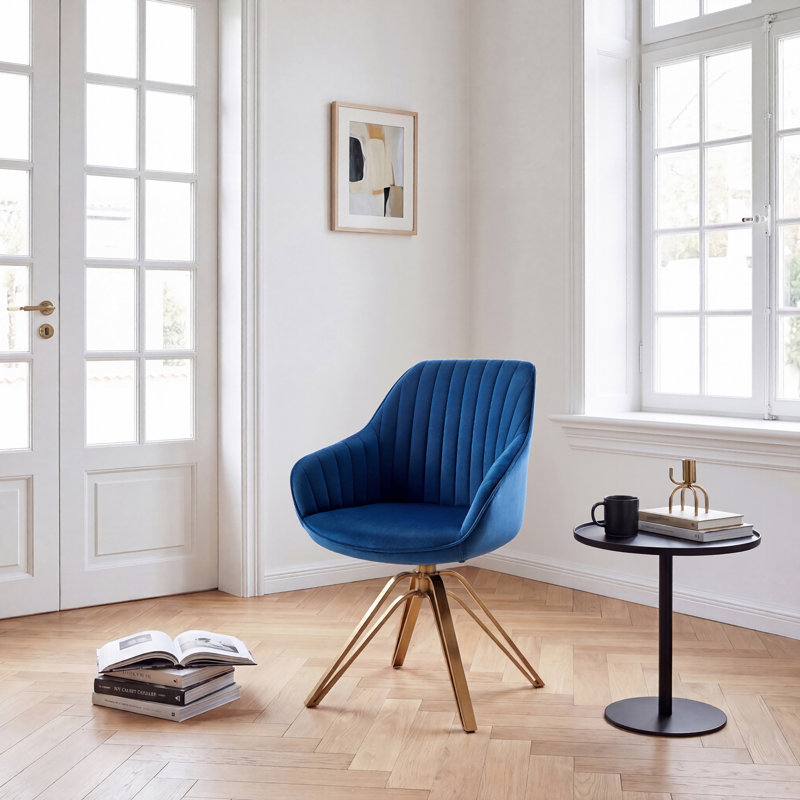 Velvet Swivel Accent Chair, Dark Blue