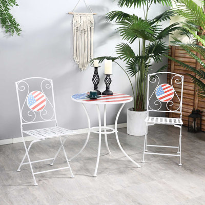 Ensemble bistro 3 pièces avec chaises pliantes et table mosaïque pour le 4 juillet, balcon, cour, bord de piscine, porche
